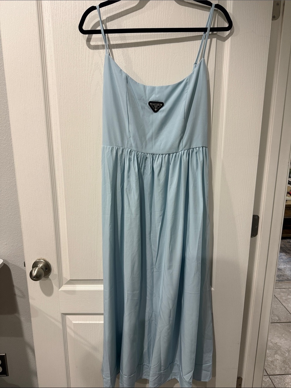 Prada Pale Blue Spaghetti-Strap Maxi Dress